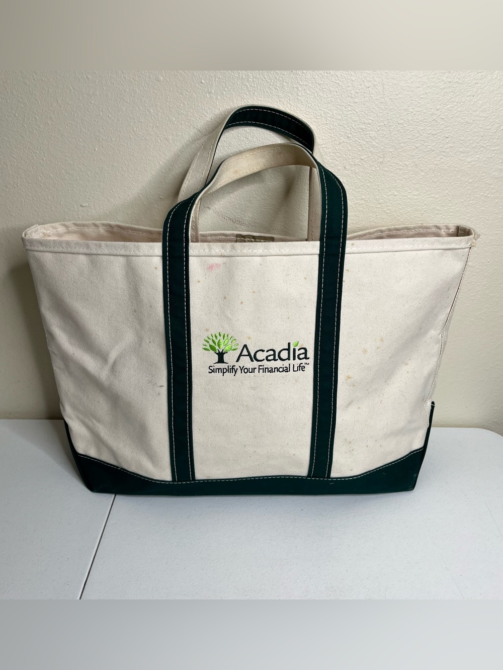Vintage LL Bean Boat and Tote Canvas Bag Made USA Dark Green Large Acadia Logo